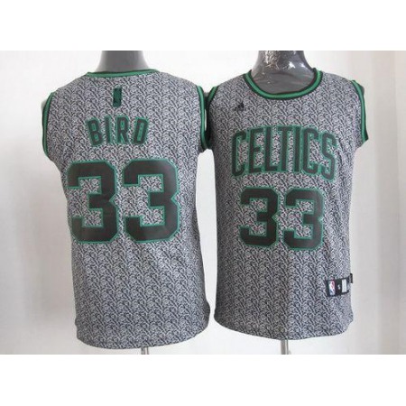 Celtics #33 Larry Bird Grey Static Fashion Embroidered NBA Jersey