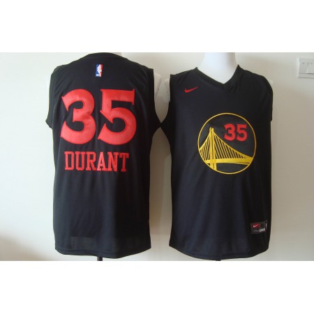 Men's Nike Golden State Warriors #35 Kevin Durant Black With Red Fashion Stitched NBA Jersey