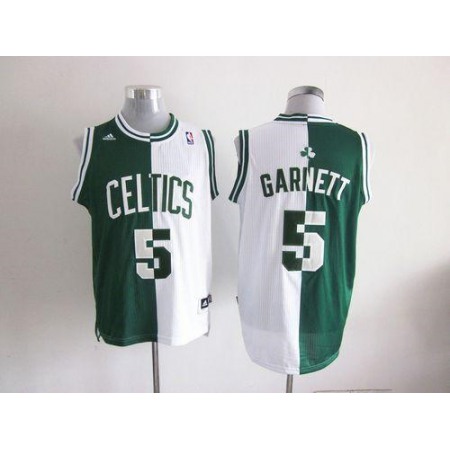 Celtics #5 Kevin Garnett Green/White Split Fashion Embroidered NBA Jersey