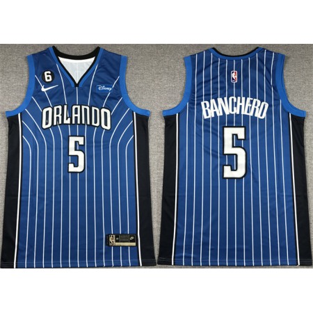 Men's Orlando Magic #5 Paolo Banchero Blue With No.6 Patch Icon Edition Stitched Swingman Jersey