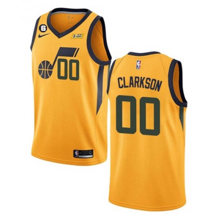 Men's Utah Jazz #00 Jordan Clarkson Gold Statement Edition With No.6 Patch Swingman Stitched Jersey