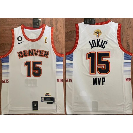 Men's Denver Nuggets #15 Nikola Jokic White 2023 Finals Champions MVP Statement Edition Stitched Basketball Jersey