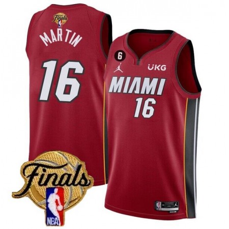 Men's Miami Heat #16 Caleb Martin Red 2023 Finals Statement Edition With NO.6 Patch Stitched Basketball Jersey