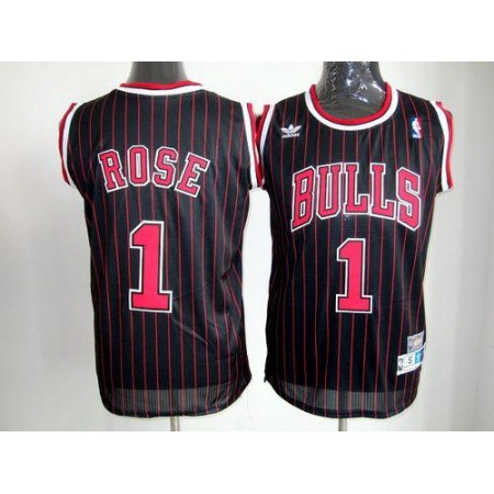 Bulls #1 Derrick Rose Black With Red Strip Throwback Stitched NBA Jersey