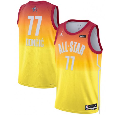 Men's 2023 All-Star #77 Luka Doncic Orange Game Swingman Stitched Basketball Jersey