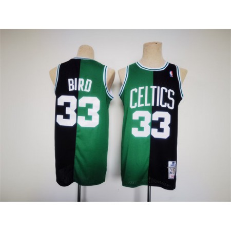 Men's Boston Celtics #33 Larry Bird Green/Black Split Throwback Stitched Jersey