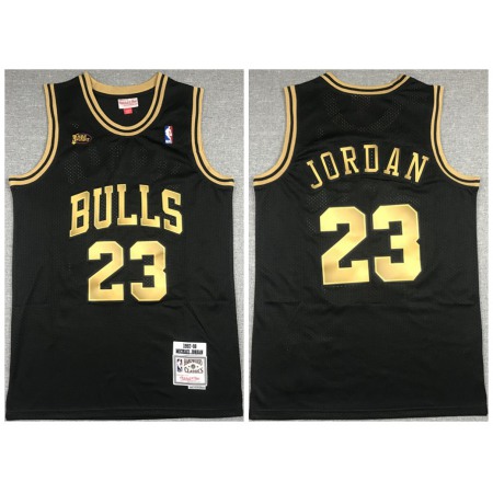 Men's Chicago Bulls #23 Michael Jordan 1997-98 Black Golden Throwback Stitched Jersey