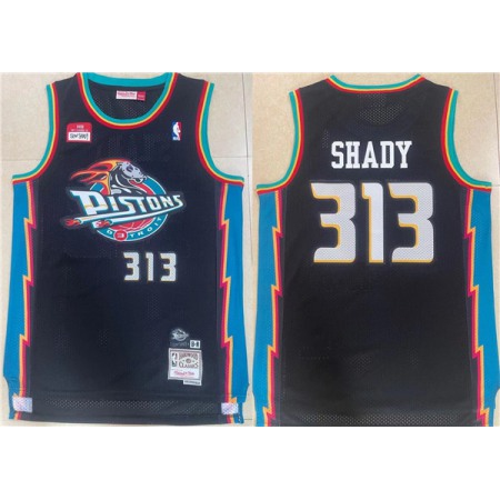 Men's Detroit Pistons #313 Shady Black Mitchell & Ness Throwback Stitched Jersey