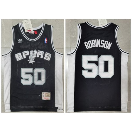 Men's San Antonio Spurs #50 David Robinson Black Throwback Stitched Jersey