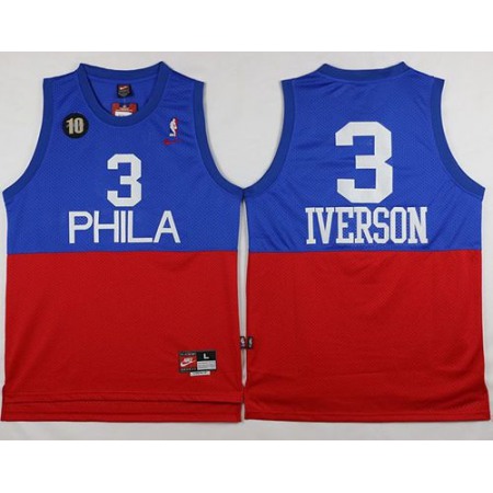 76ers #3 Allen Iverson Red/Blue Nike Throwback Stitched NBA Jersey