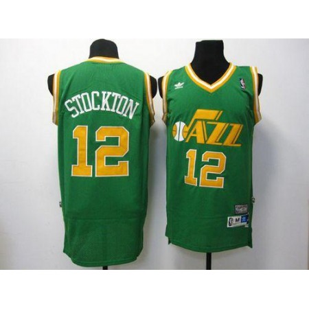 Jazz #12 John Stockton Green Throwback Stitched NBA Jersey
