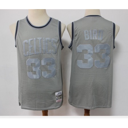 Men's Boston Celtics #33 Larry Bird Grey Throwback Stitched Basketball Jersey
