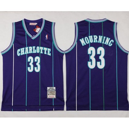 Mitchell And Ness Hornets #33 Alonzo Mourning Purple Throwback Stitched NBA Jersey