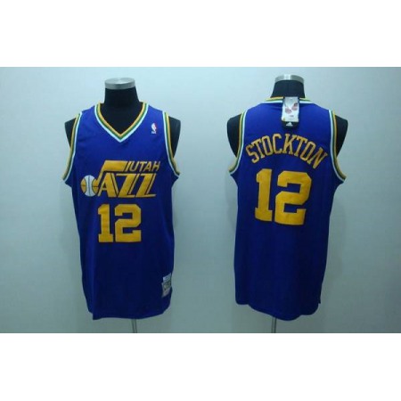 Mitchell and Ness Jazz #12 John Stockton Stitched Blue Throwback NBA Jersey