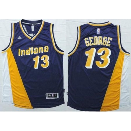 Pacers #13 Paul George Navy Blue/Yellow Throwback Stitched NBA Jersey