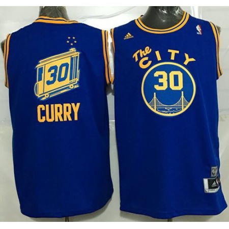 Warriors #30 Stephen Curry Blue Throwback The City Stitched NBA Jersey