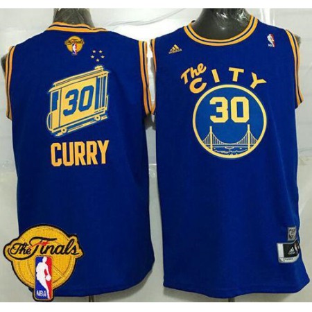 Warriors #30 Stephen Curry Blue Throwback The City The Finals Patch Stitched NBA Jersey