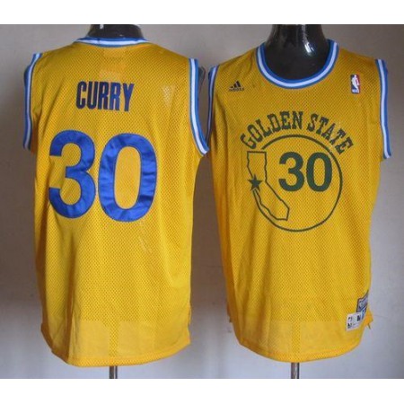 Warriors #30 Stephen Curry Gold New Throwback Stitched NBA Jersey