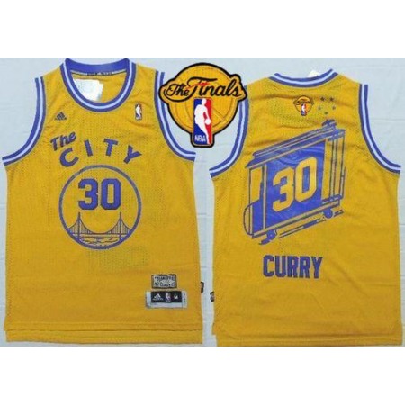 Warriors #30 Stephen Curry Gold Throwback The City Finals Patch Stitched NBA Jersey