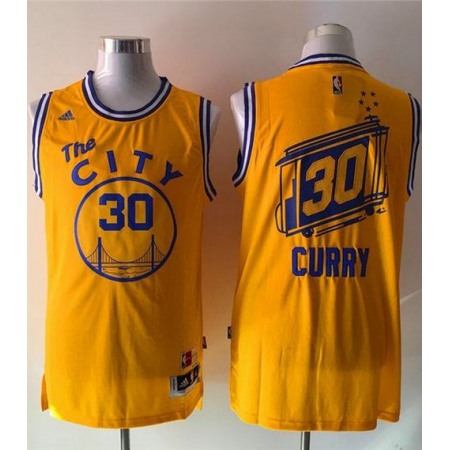 Warriors #30 Stephen Curry Gold Throwback The City Stitched NBA Jersey
