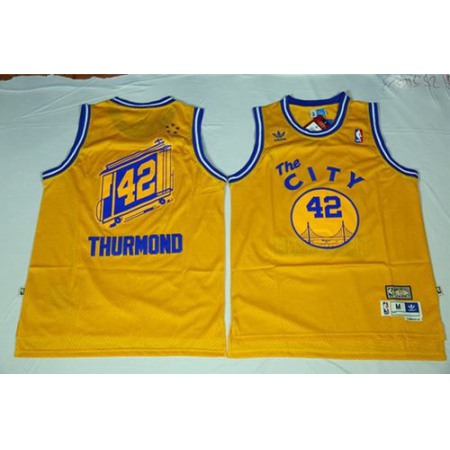Warriors #42 Nate Thurmond Gold Throwback The City Stitched NBA Jersey