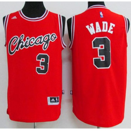 Bulls #3 Dwyane Wade Red Crabbed Typeface Throwback Stitched NBA Jersey