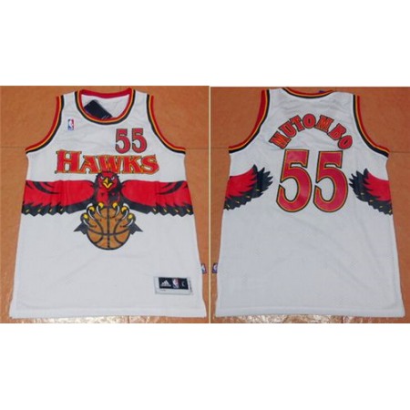 Hawks #55 Dikembe Mutombo White Throwback Stitched NBA Jersey