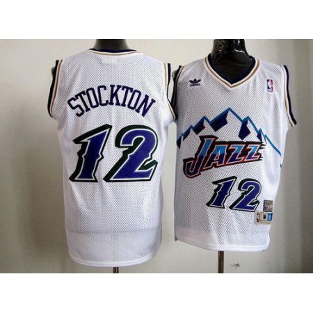 Jazz #12 John Stockton White Throwback Stitched NBA Jersey