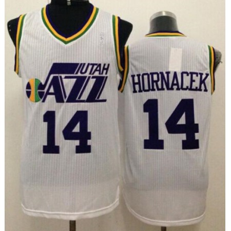 Jazz #14 Jeff Hornacek White Throwback Stitched NBA Jersey