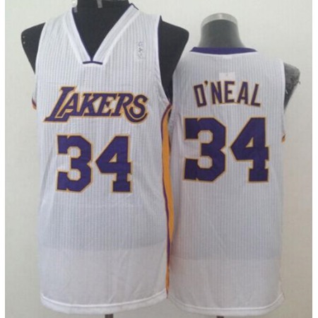 Lakers #34 Shaquille O'Neal White New Throwback Stitched NBA Jersey