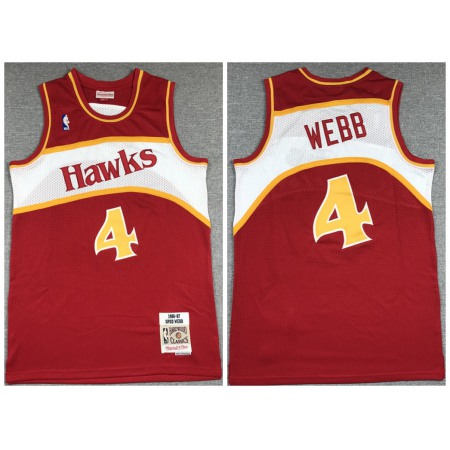 Men's Atlanta Hawks #4 Spud Webb Red 1986-87 Throwback Stitched Jersey