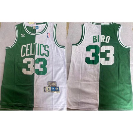 Men's Boston Celtics #33 Larry Bird White/Green Split Throwback Stitched Jersey