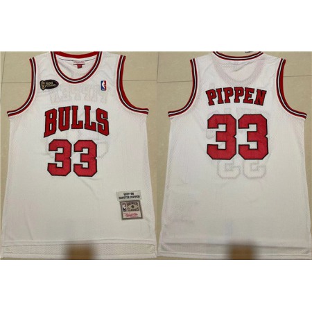 Men's Chicago Bulls #33 Scottie Pippen White 1997-98 Throwback Stitched Jersey