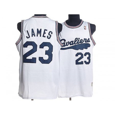 Mitchell and Ness Cavaliers #23 LeBron James White Throwback Stitched NBA Jersey