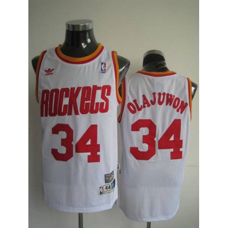 Mitchell and Ness Rockets #34 Hakeem Olajuwon Stitched White Throwback NBA Jersey