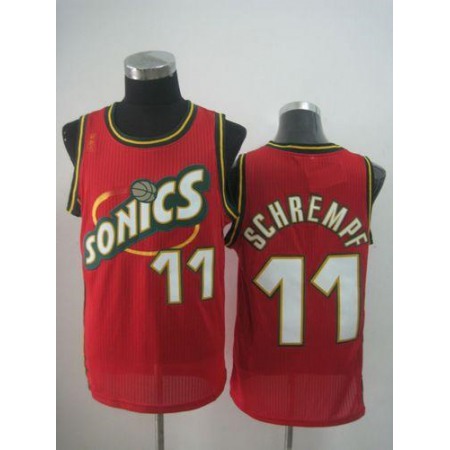 Thunder #11 Detlef Schrempf Red SuperSonics Throwback Stitched NBA Jersey