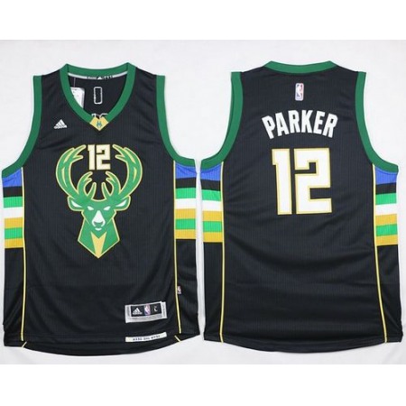 Bucks #12 Jabari Parker Black Alternate Stitched NBA Jersey
