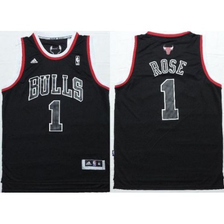 Bulls #1 Derrick Rose Black Shadow Red Strip Stitched NBA Jersey
