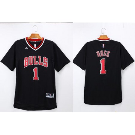 Bulls #1 Derrick Rose Black Short Sleeve Stitched NBA Jersey