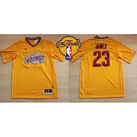 Cavaliers #23 LeBron James Yellow Throwback Short Sleeve The Finals Patch Stitched NBA Jersey