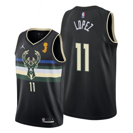 Men's Milwaukee Bucks #11 Brook Lopez 2021 Black Finals Champions Stitched Basketball Jersey