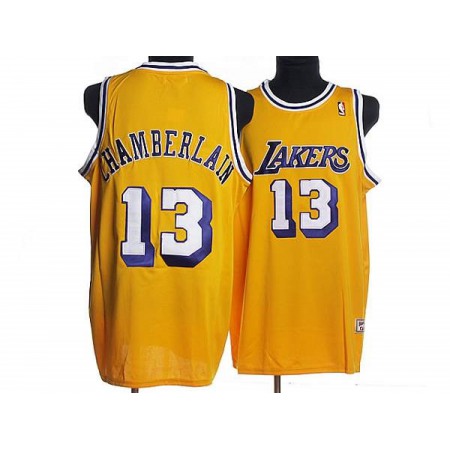 Mitchell and Ness Lakers #13 Wilt Chamberlain Stitched Yellow Throwback NBA Jersey