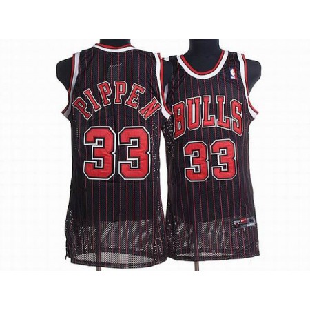 Bulls #33 Scottie Pippen Stitched Black Red Strip NBA Jersey