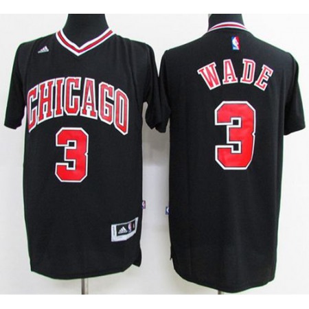 Bulls #3 Dwyane Wade Black Short Sleeve Stitched NBA Jersey