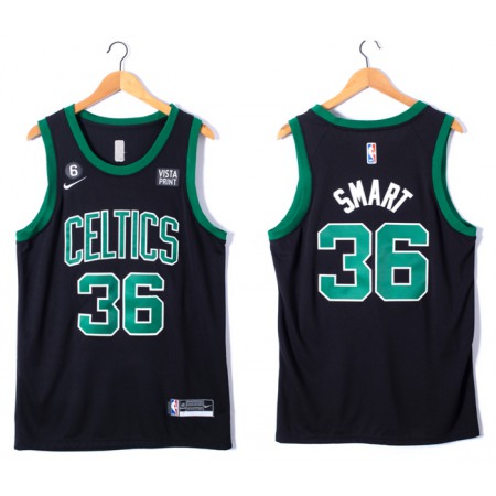 Men's Boston Celtics #36 Marcus Smart Black No.6 Patch Stitched Basketball Jersey