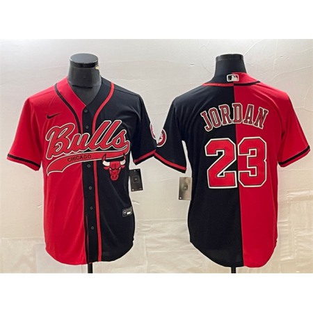 Men's Chicago Bulls #23 Michael Jordan Red/Black Split Cool Base Stitched Baseball Jersey