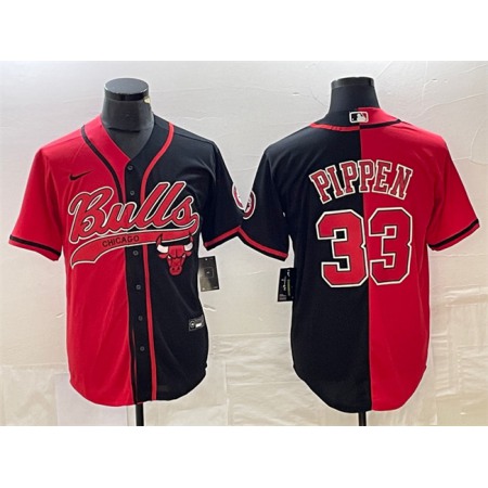Men's Chicago Bulls #33 Scottie Pippen Red/Black Split Cool Base Stitched Baseball Jersey