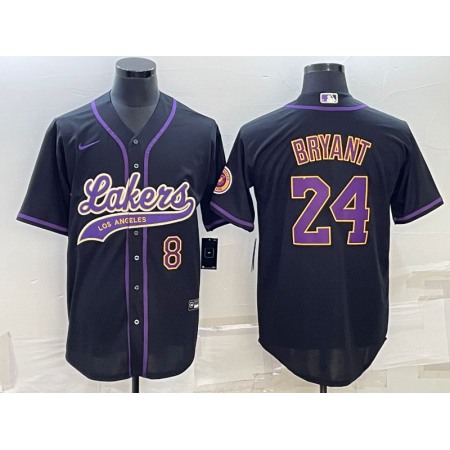 Men's Los Angeles Lakers Front #8 Back #24 Kobe Bryant Black Cool Base Stitched Baseball Jersey