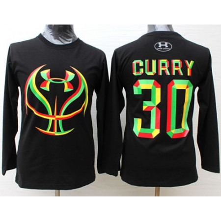 Warriors #30 Stephen Curry Black Candy Under Armour Long Sleeve Stitched NBA Jersey