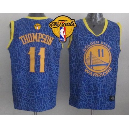 Warriors #11 Klay Thompson Blue Crazy Light The Finals Patch Stitched NBA Jersey